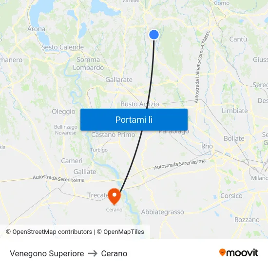 Venegono Superiore to Cerano map