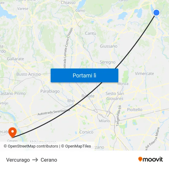 Vercurago to Cerano map