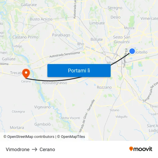 Vimodrone to Cerano map