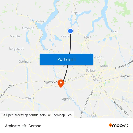 Arcisate to Cerano map