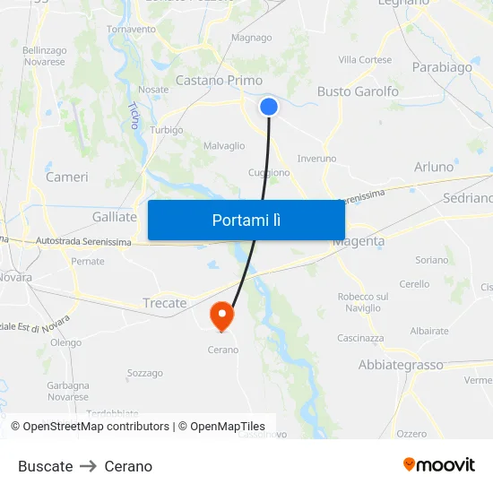 Buscate to Cerano map