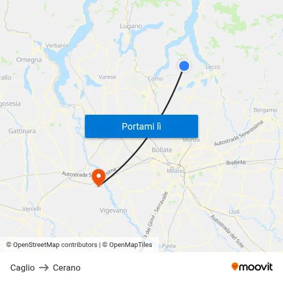 Caglio to Cerano map