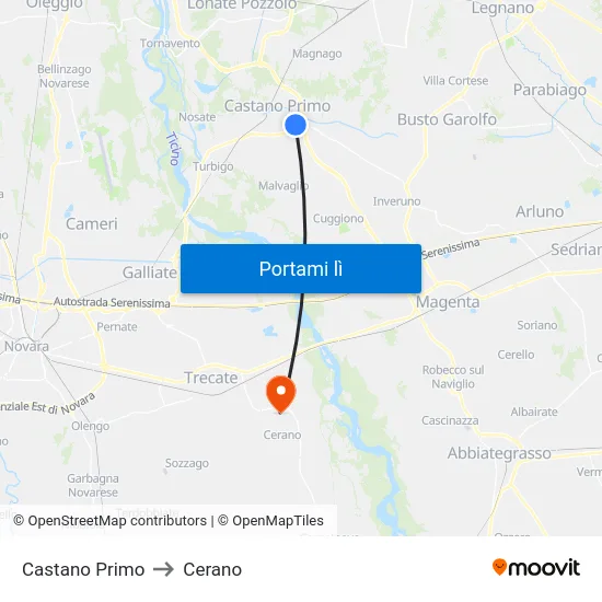 Castano Primo to Cerano map