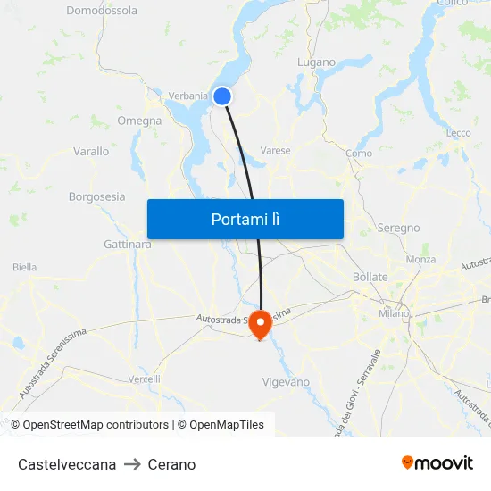 Castelveccana to Cerano map