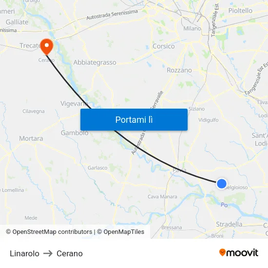 Linarolo to Cerano map