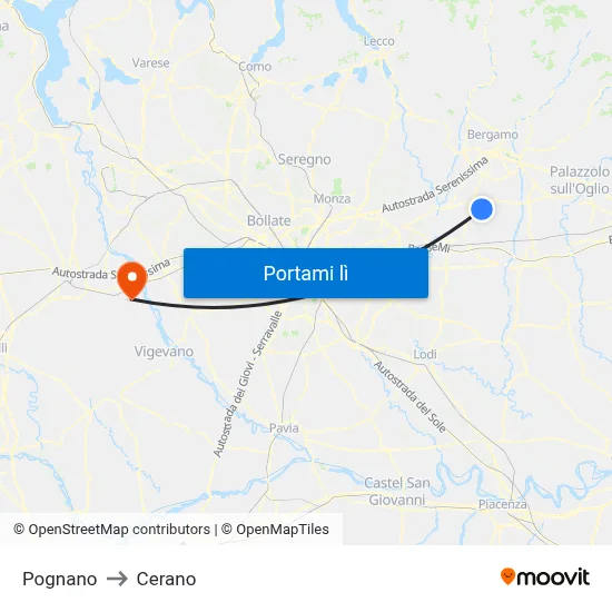 Pognano to Cerano map