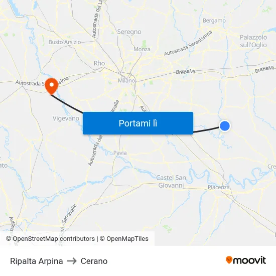 Ripalta Arpina to Cerano map