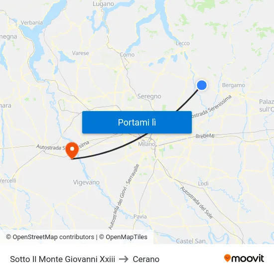 Sotto Il Monte Giovanni Xxiii to Cerano map