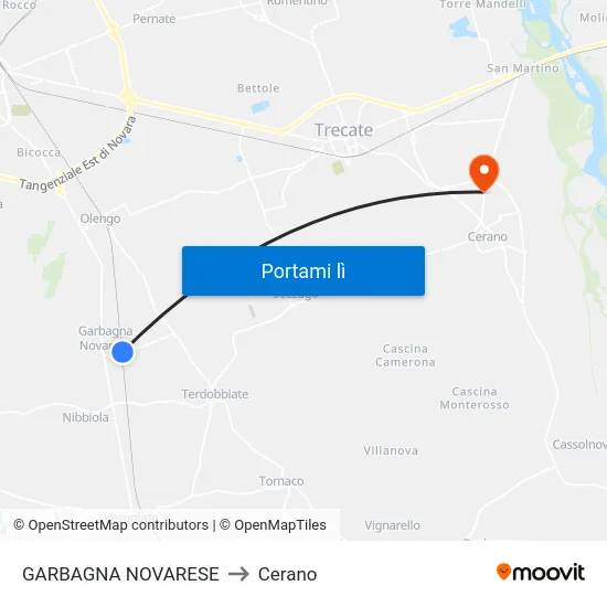 GARBAGNA NOVARESE to Cerano map