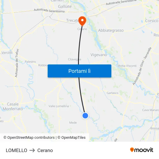 LOMELLO to Cerano map