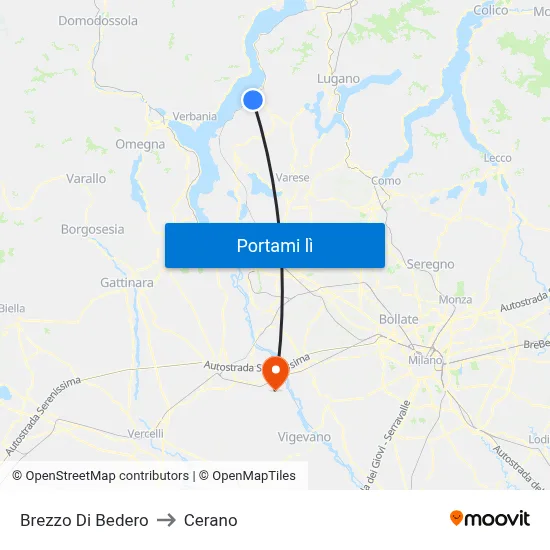 Brezzo Di Bedero to Cerano map