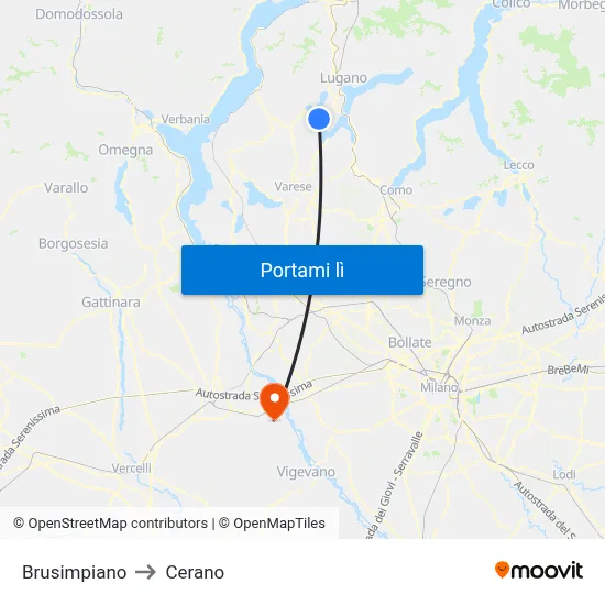 Brusimpiano to Cerano map