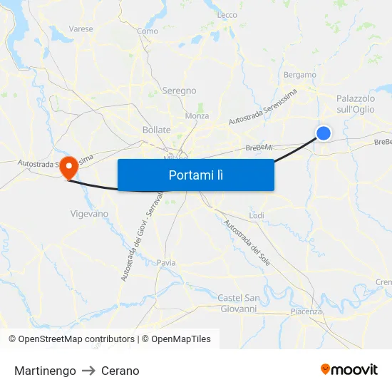 Martinengo to Cerano map