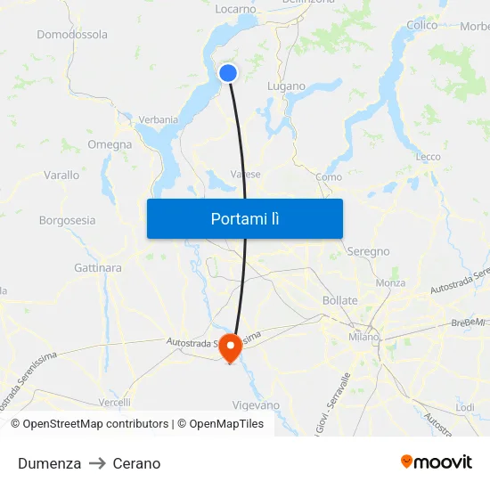 Dumenza to Cerano map