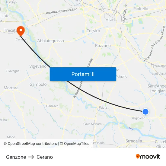 Genzone to Cerano map