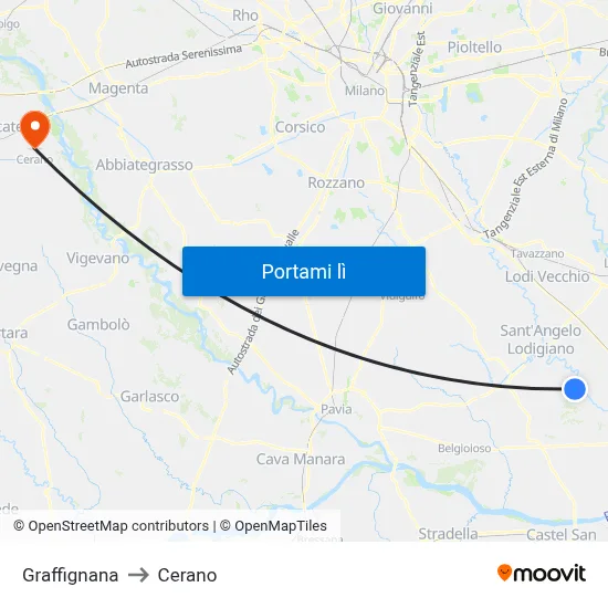 Graffignana to Cerano map