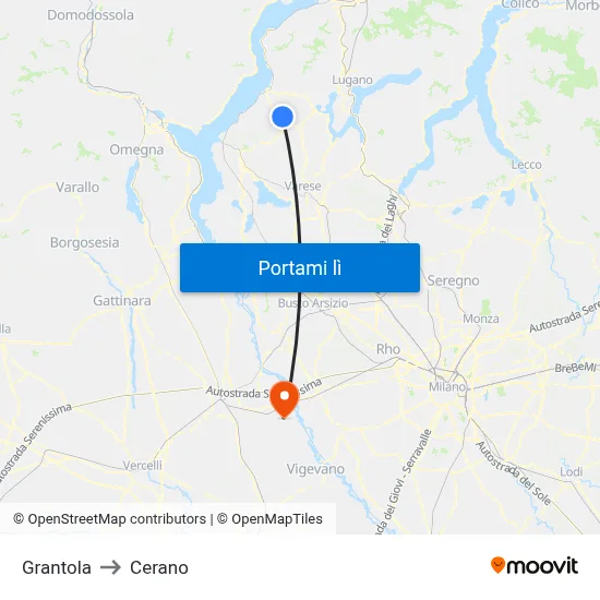 Grantola to Cerano map