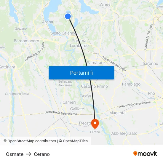 Osmate to Cerano map