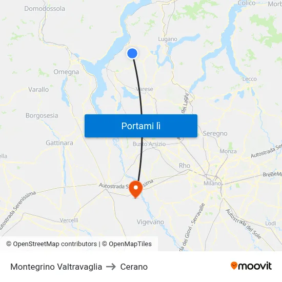 Montegrino Valtravaglia to Cerano map