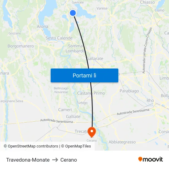 Travedona-Monate to Cerano map