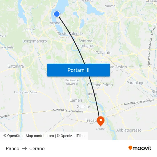 Ranco to Cerano map