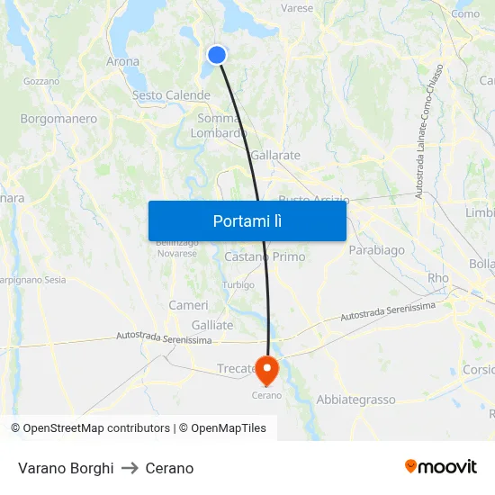 Varano Borghi to Cerano map