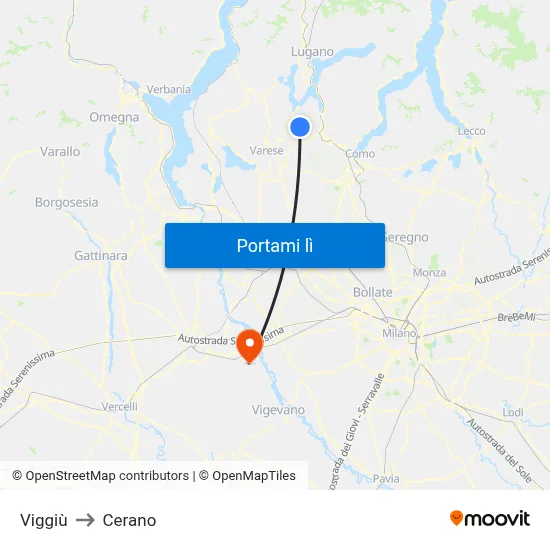 Viggiù to Cerano map