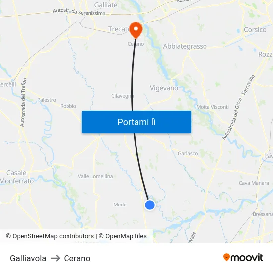 Galliavola to Cerano map