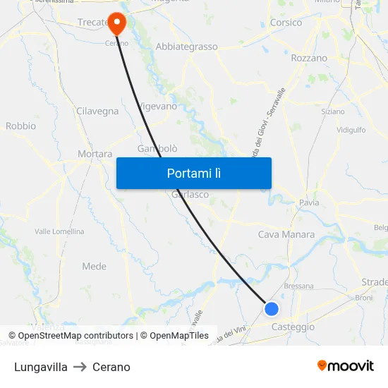 Lungavilla to Cerano map