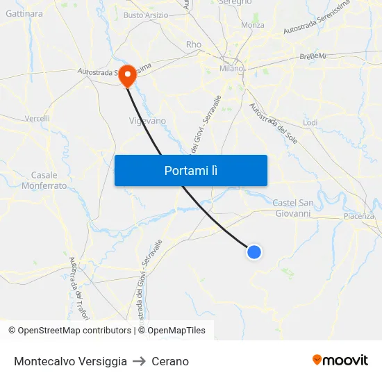 Montecalvo Versiggia to Cerano map