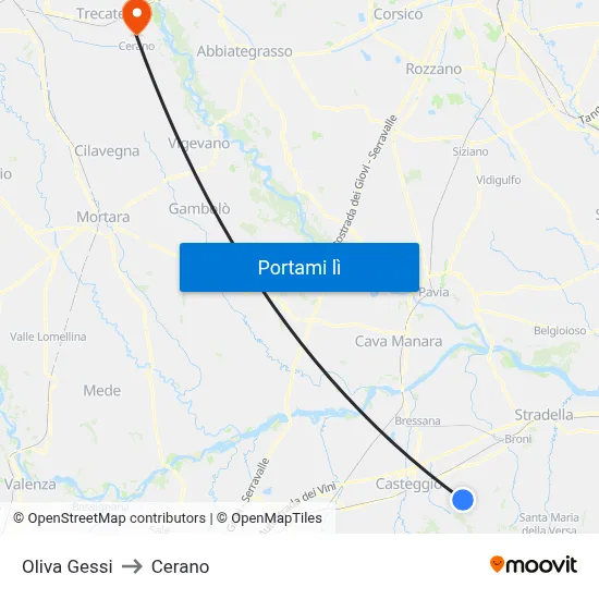 Oliva Gessi to Cerano map