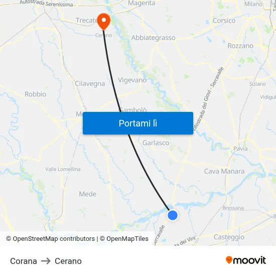 Corana to Cerano map