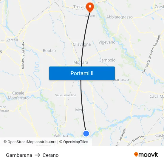 Gambarana to Cerano map