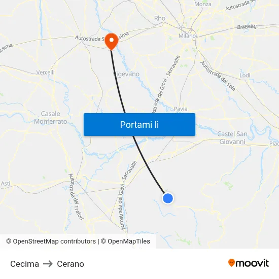 Cecima to Cerano map
