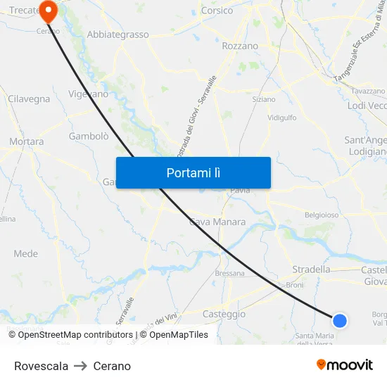 Rovescala to Cerano map