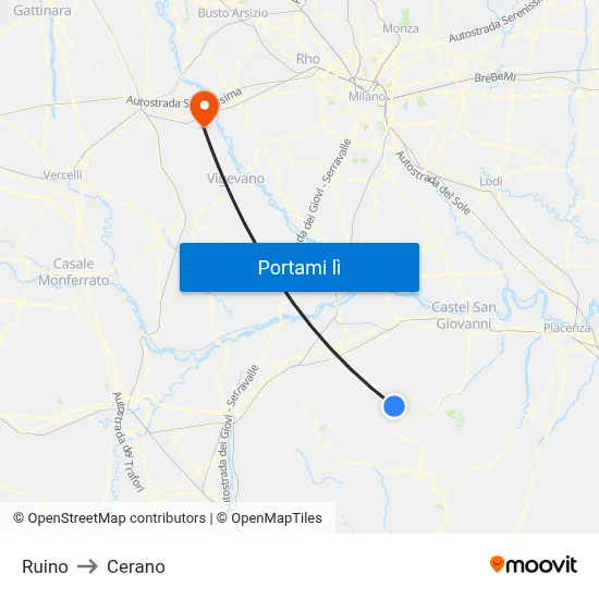 Ruino to Cerano map