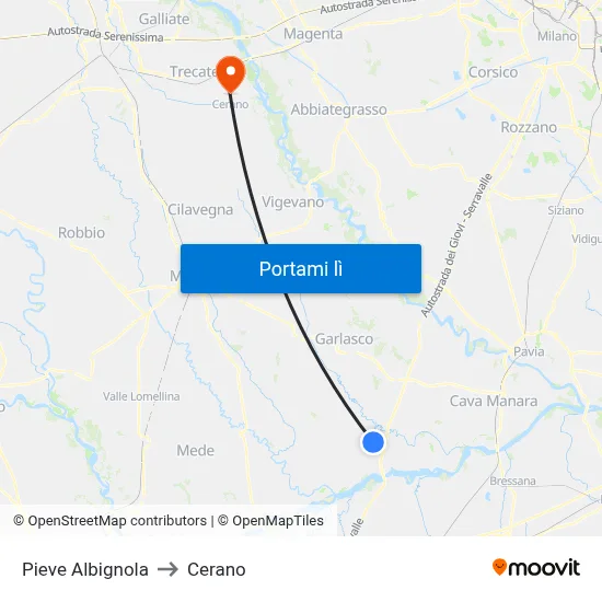 Pieve Albignola to Cerano map