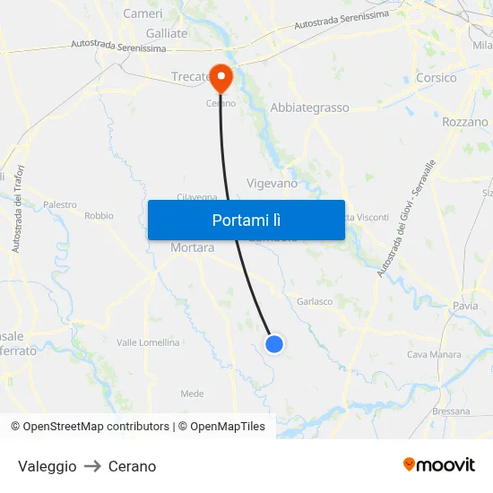 Valeggio to Cerano map