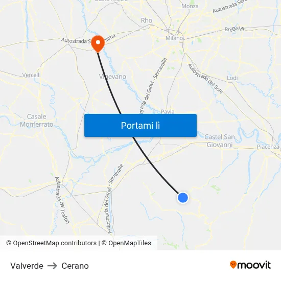 Valverde to Cerano map