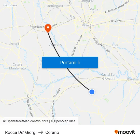 Rocca De' Giorgi to Cerano map