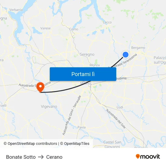Bonate Sotto to Cerano map