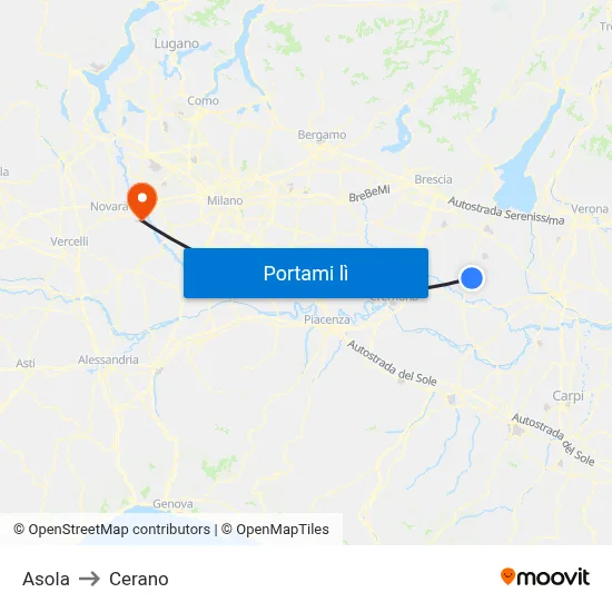 Asola to Cerano map