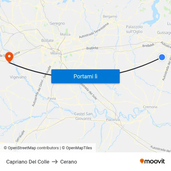 Capriano Del Colle to Cerano map