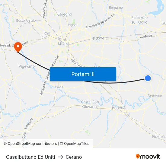 Casalbuttano Ed Uniti to Cerano map