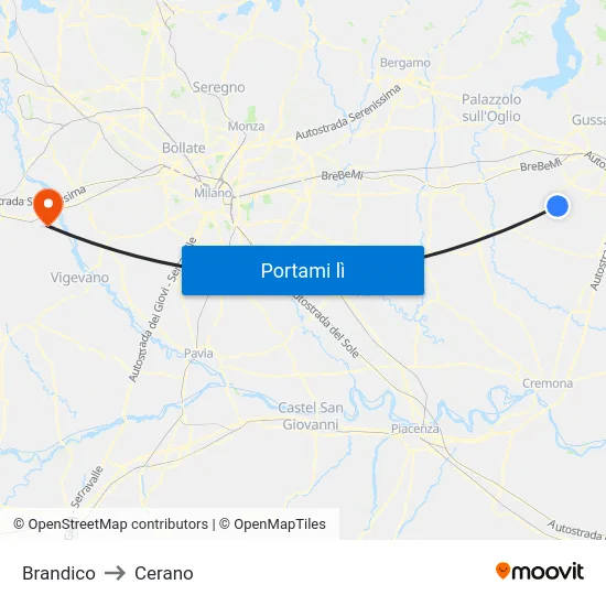 Brandico to Cerano map