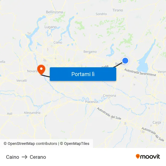 Caino to Cerano map