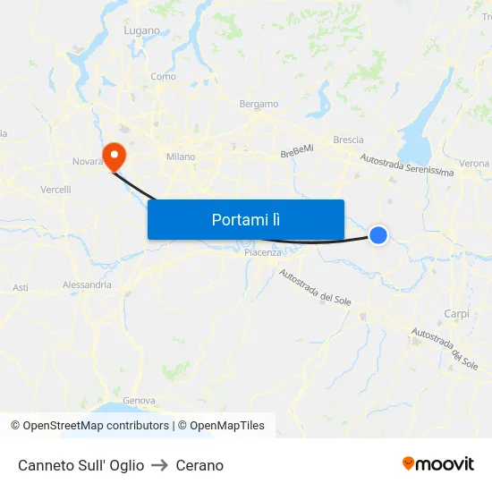Canneto Sull' Oglio to Cerano map