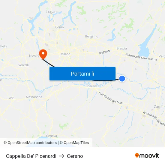 Cappella De' Picenardi to Cerano map