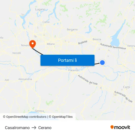 Casalromano to Cerano map