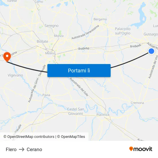 Flero to Cerano map